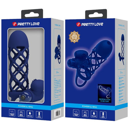 PRETTY LOVE - GIANN VIBRATOR RING WITH SILICONE SHEATH BLUE