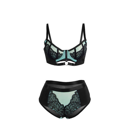 SUBBLIME - 955564 GREEN PATENT LEATHER MESH ZIPPER BRA SET L/XL